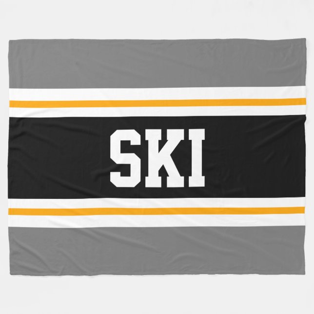 SKI Wide Sporty Gray Black Yellow Racing Streifen Fleecedecke (Vorderseite (Horizontal))