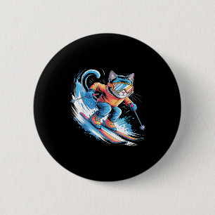 Ski-Wintersport Skifahrer lustig Skifahren Katze  Button