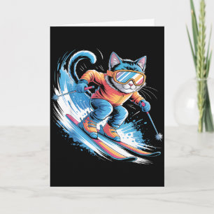 Ski-Wintersport Skifahrer lustig Skifahren Katze Karte