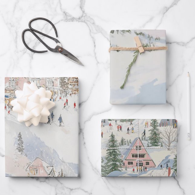 Ski Wrapping Paper Flat Sheet Set of 3 Geschenkpapier Set (Vorderseite)