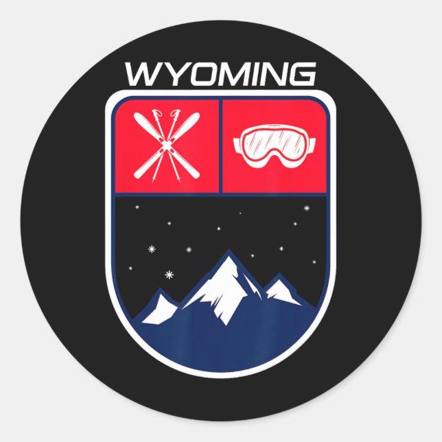 Ski Wyoming Mountain Skiing Trail Skier Goggle Pol Runder Aufkleber (Vorderseite)