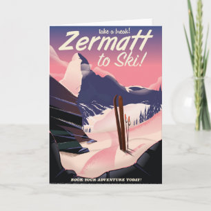 Ski Zermatt Retrourlaub Poster Feiertagskarte