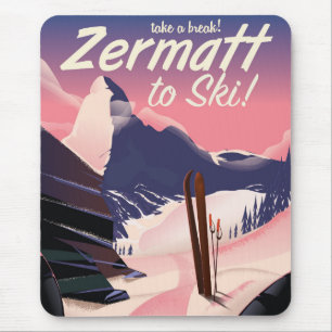 Ski Zermatt Retrourlaub Poster Mousepad