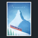 Ski Zermatt Vintage Travel Poster<br><div class="desc">Vintages Skitourenplakat des berühmten Schweizer Skiorts Zermatt mit dem Matterhorn - einem der höchsten Gipfel der Alpen. Text heißt Ski Zermatt. Original handgezeichnete und digital gerenderte Illustration von Henry Rivers für Travel Poster Co.</div>