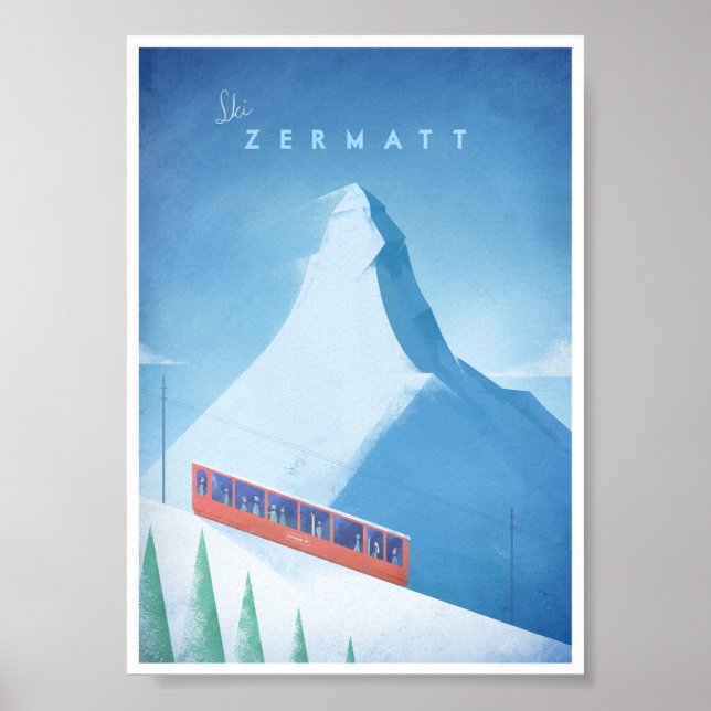 Ski Zermatt Vintage Travel Poster (Vorne)