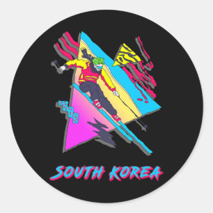 Skiabenteuer in Südkorea Runder Aufkleber