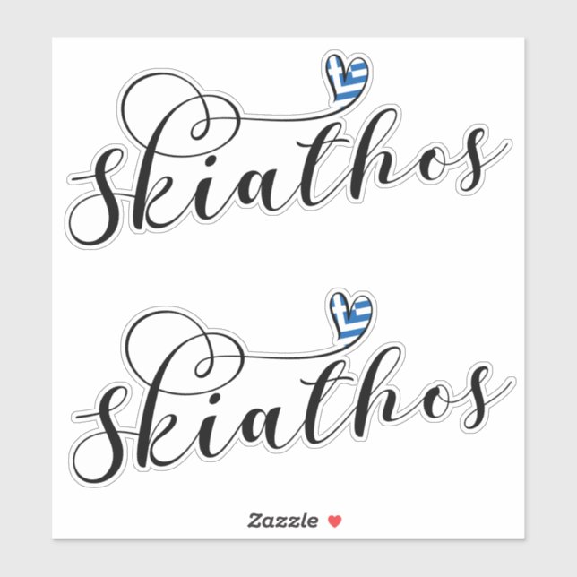 Skiathios Herz mit griechischer Flagge Aufkleber (Blatt)