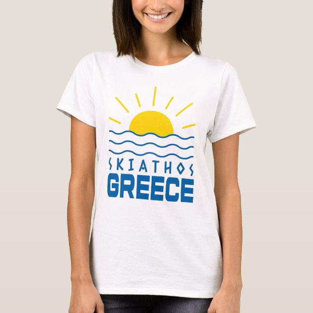 Skiathos Griechenland Sonnenschein und Meereswelle T-Shirt (Vorderseite)