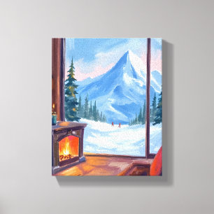 Skiausflug Wasserfarben Winter Berghütte Leinwanddruck