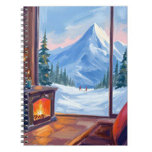 Skiausflug   Wasserfarbenes Winterbild Berghütte Notizblock
