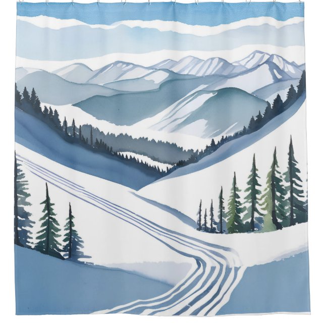 Skiberg Aquarell Duschvorhang (Vorderseite)