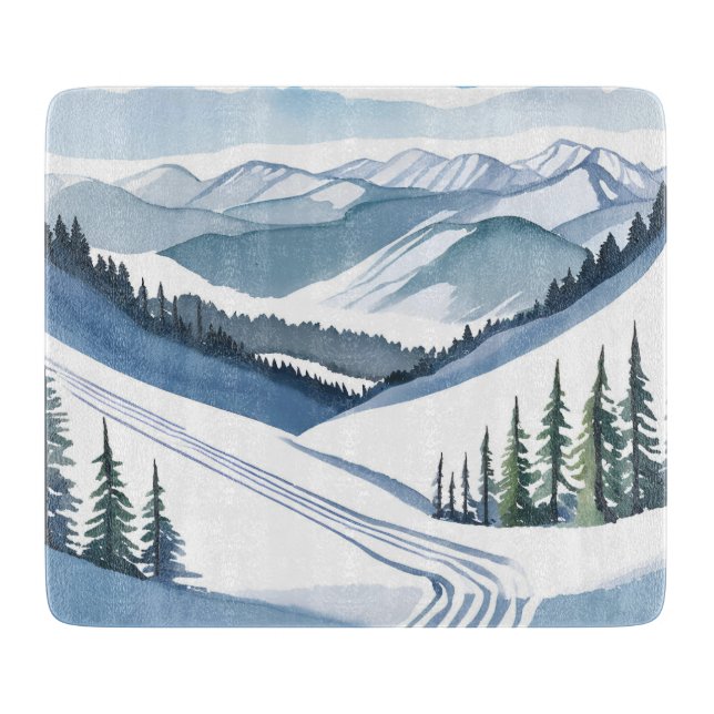 Skiberg Aquarell Schneidebrett (Vorderseite)