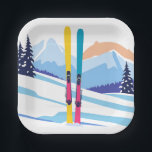 Skiberg Wasserfarbe Winter Pappteller<br><div class="desc">Ski Mountain Watercolor Winter Paper Teller</div>
