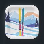 Skiberg Wasserfarbe Winter Pappteller<br><div class="desc">Ski Mountain Watercolor Winter Paper Teller</div>