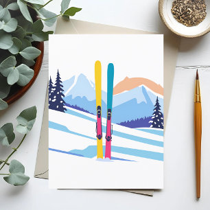 Skiberg Winter Aquarell Postkarte