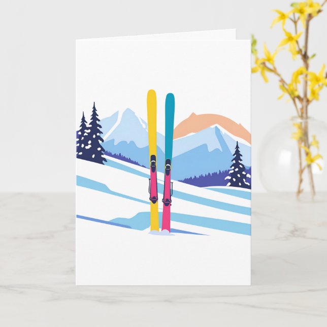 Skiberg Winter Wasserfarben Karte (Gelbe Blume)