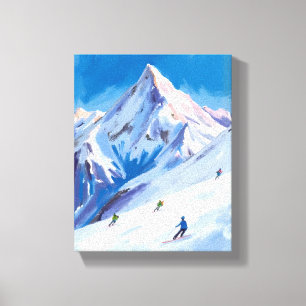 Skiberghänge Winter Aquarell Leinwanddruck