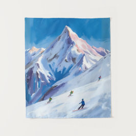Skiberghänge Winter Aquarell Wandteppich