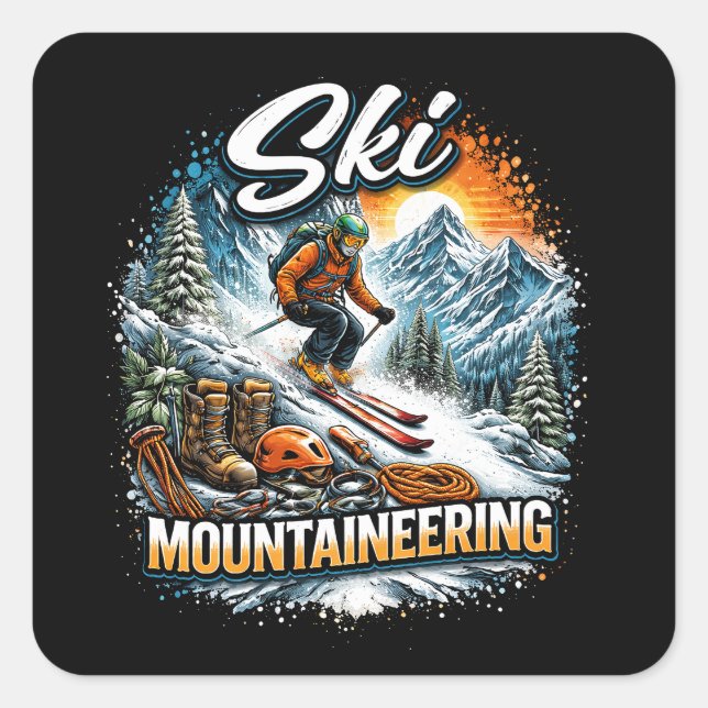 Skibergsteigen Quadratischer Aufkleber (Vorderseite)