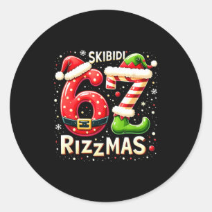 Skibidi 67 Rizzmas Weihnachts-Meme Lustiger Elf Sa Runder Aufkleber