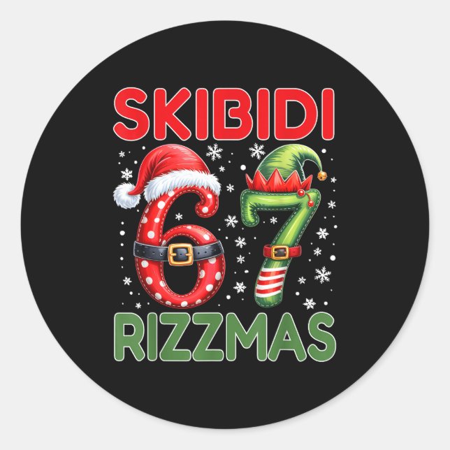 Skibidi Rizzmas 67 Christmas Six Seven Xmas Funny  Runder Aufkleber (Vorderseite)