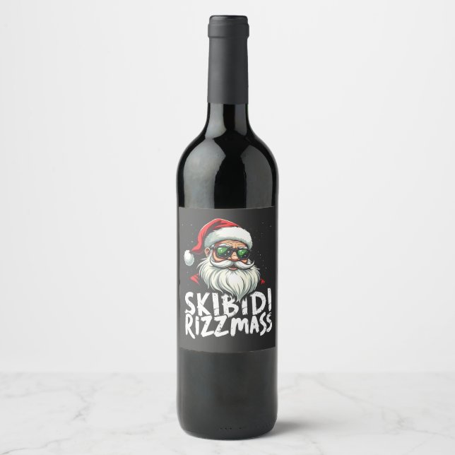 Skibidi Rizzmas Funny Gen Alpha Slang Weihnachten Weinetikett (Vorderseite)