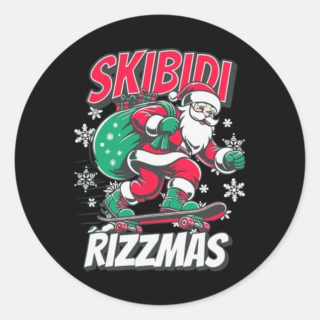 Skibidi Rizzmas Funny Santa Rizz Weihnachts-Skater Runder Aufkleber (Vorderseite)