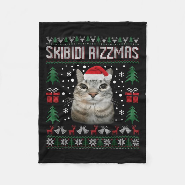 Skibidi Rizzmas Funny Silly Staring Cat Ugly Sweat Fleecedecke (Vorderseite)