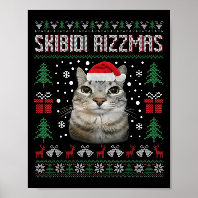 Skibidi Rizzmas Funny Silly Staring Cat Ugly Sweat Poster (Vorne)