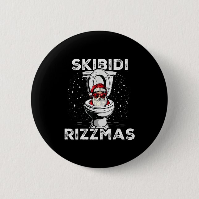 Skibidi Rizzmas Funny Toilet Santa White Elephant  Button (Vorderseite)