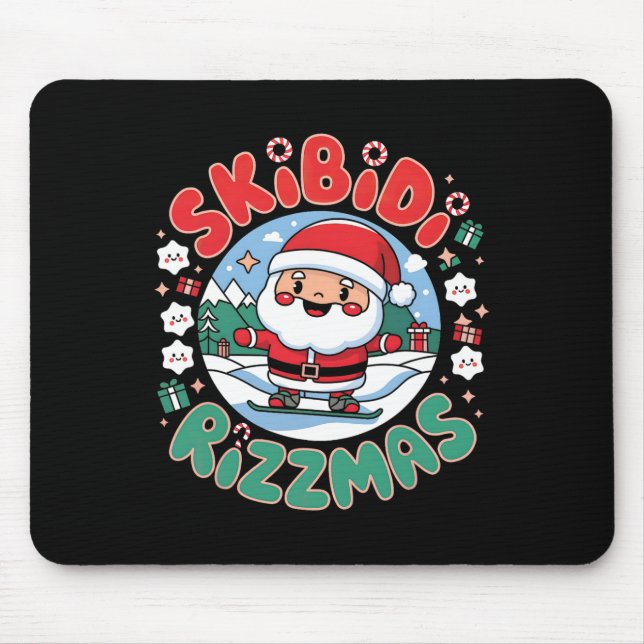 Skibidi Rizzmas Weihnachten Snowboarden Advent Mousepad (Vorne)
