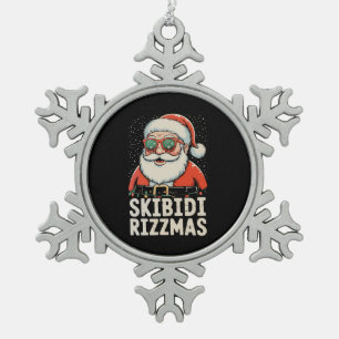 Skibidi Rizzmas Weihnachtsmann Rizz Weihnachten Xm Schneeflocken Zinn-Ornament