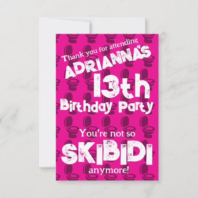 Skibidi Toilet Pink Geburtstagsparty Dankeskarte (Vorderseite)