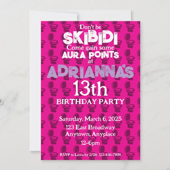 Skibidi Toilet Pink Geburtstagsparty Einladung (Vorderseite)