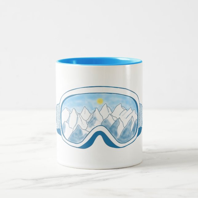 Skibrille mit Spiegelbild der Berge Zweifarbige Tasse (Mittel)