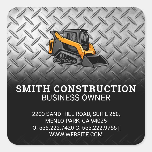 Skid Steer | Bau | Stahl Quadratischer Aufkleber (Vorderseite)