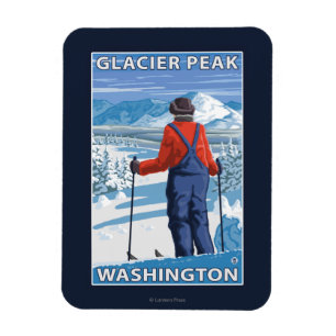 Skier Admiring - Glacier Peak, Washington Magnet