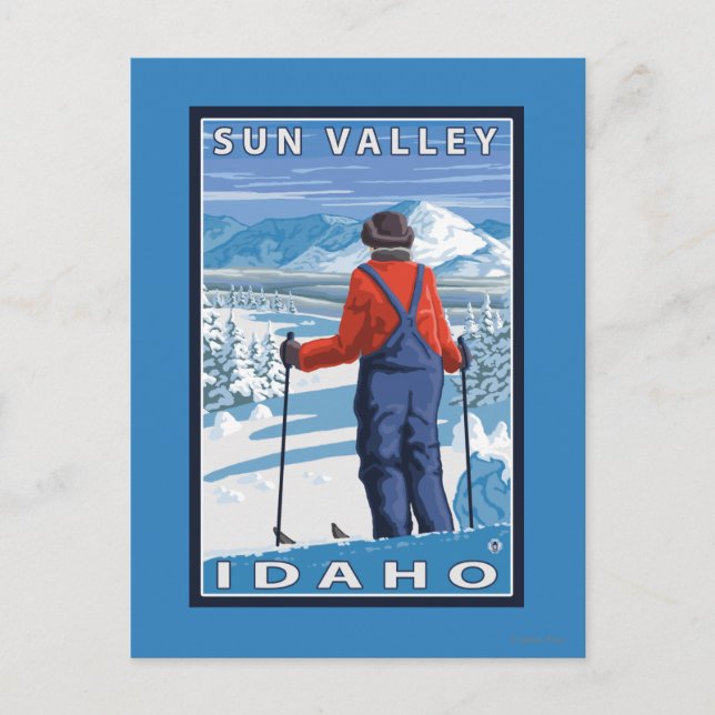 Skier Admiring - Sun Valley, Idaho Postkarte (Vorderseite)