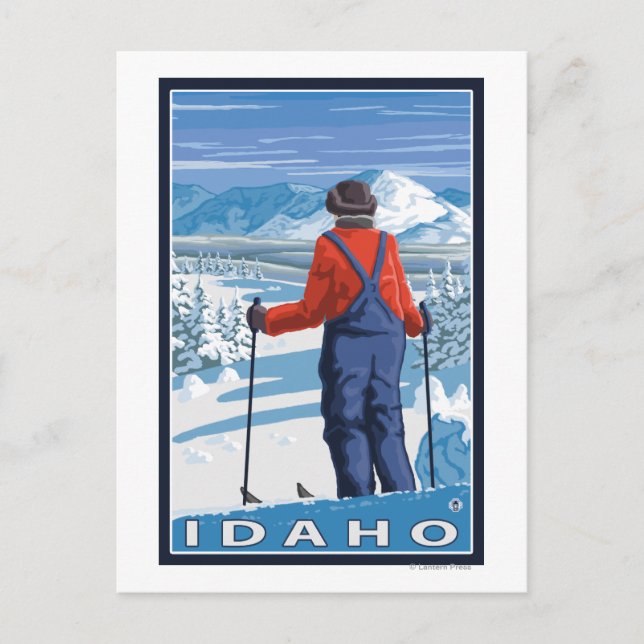 Skier AdmiringIdahoVintage Reiseplakat Postkarte (Vorderseite)