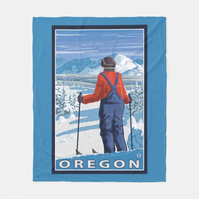 Skier-bewundern Vintages Reise-Plakat Fleecedecke (Vorderseite)