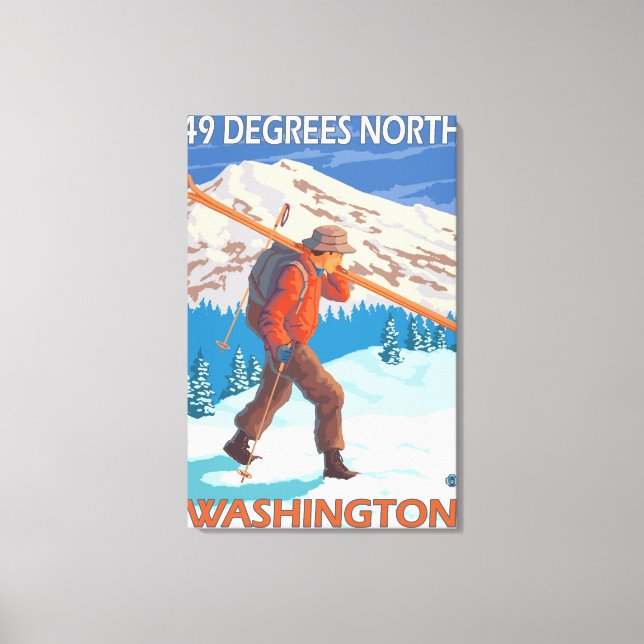 Skier Carry Snow Skis - 49 Grad Nord, Leinwanddruck (Vorderseite)