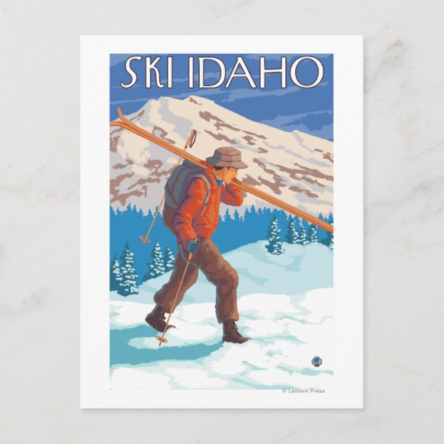 Skier Carry Snow Skis - Idaho Postkarte (Vorderseite)