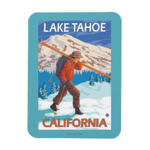 Skier Carry Snow Skis - Lake Tahoe, Californi Magnet