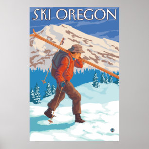 Skier Carry Snow Skis - Oregon Poster