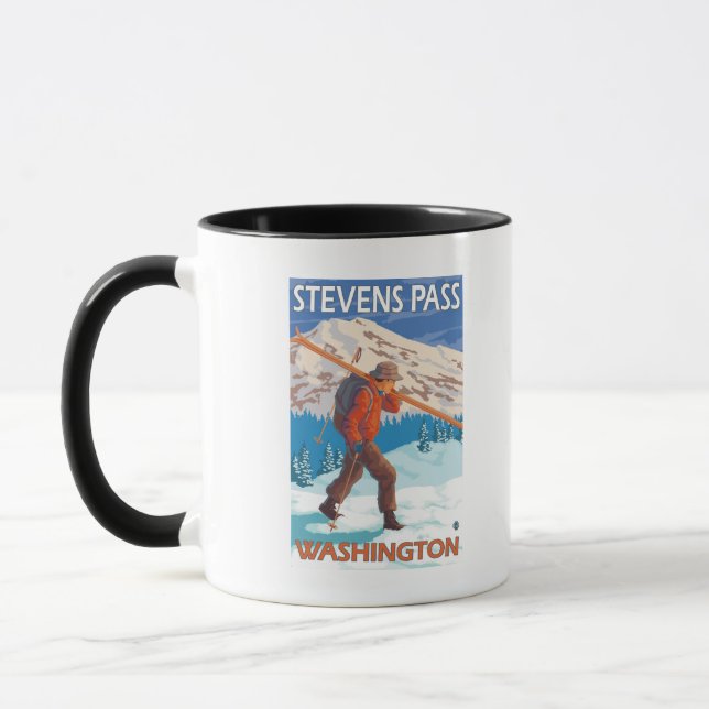 Skier Carry Snow Skis - Stevens Pass, WA Tasse (Links)