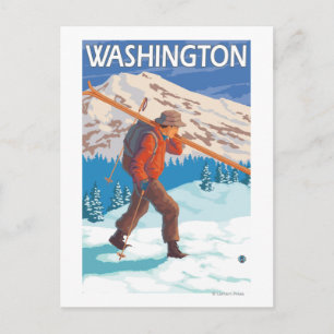 Skier Carry Snow Skis - Washington Postkarte