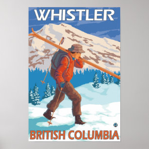 Skier Carry Snow Skis - Whistler, BC Kanada Poster