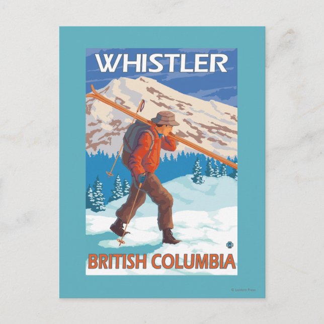 Skier Carry Snow Skis - Whistler, BC Kanada Postkarte (Vorderseite)
