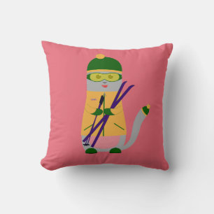 SKIER CAT SNOW SKI CHRISTMAS PILLOWS KISSEN