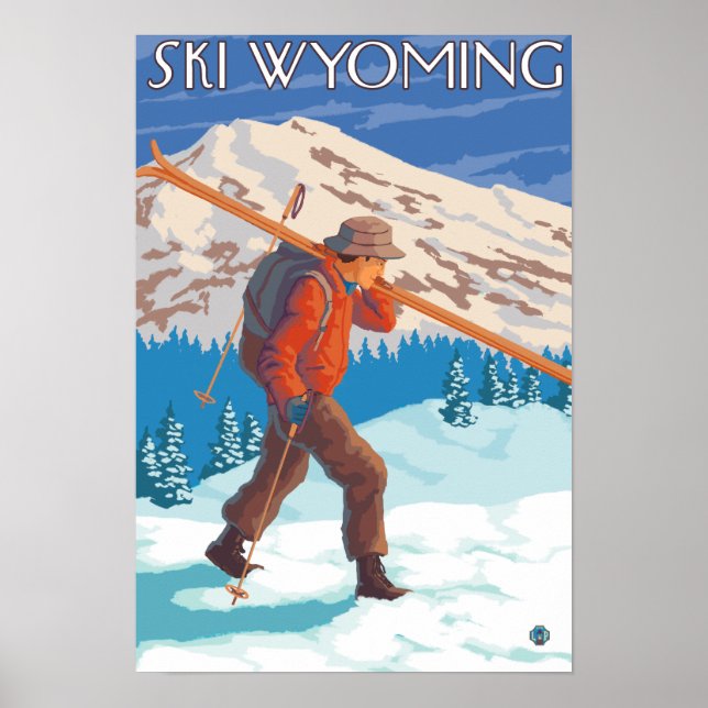 Skier, die Schneeschuhe tragen - Wyoming Poster (Vorne)
